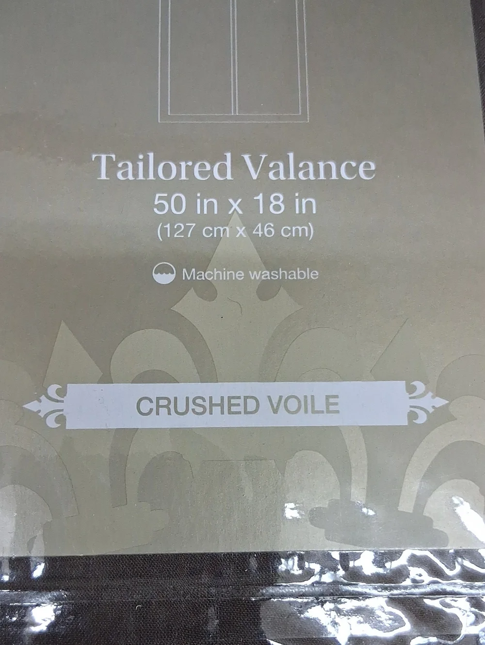 (3) Tailored Valances, Sheer‎ Brown Color, Crushed Voile, NIB.